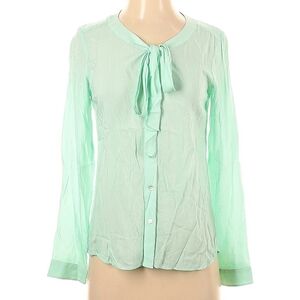 LL Bean Signature Real Blue Sheer Coverup Blouse Bow Tie Seafoam Green Swim